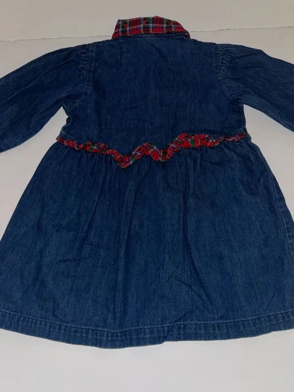 Vintage Vtg OshKosh B’Gosh Girls Jean Denim Dress Red plaid, Size 4